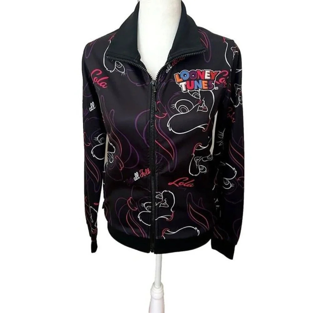 Looney Tunes Lola Bunny Space Jam Cartoon Black Graphic‎ Full Zip Jacket 90s y2k